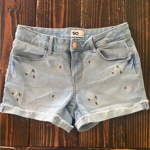 SO Girls Light Blue Floral Jean Shorts